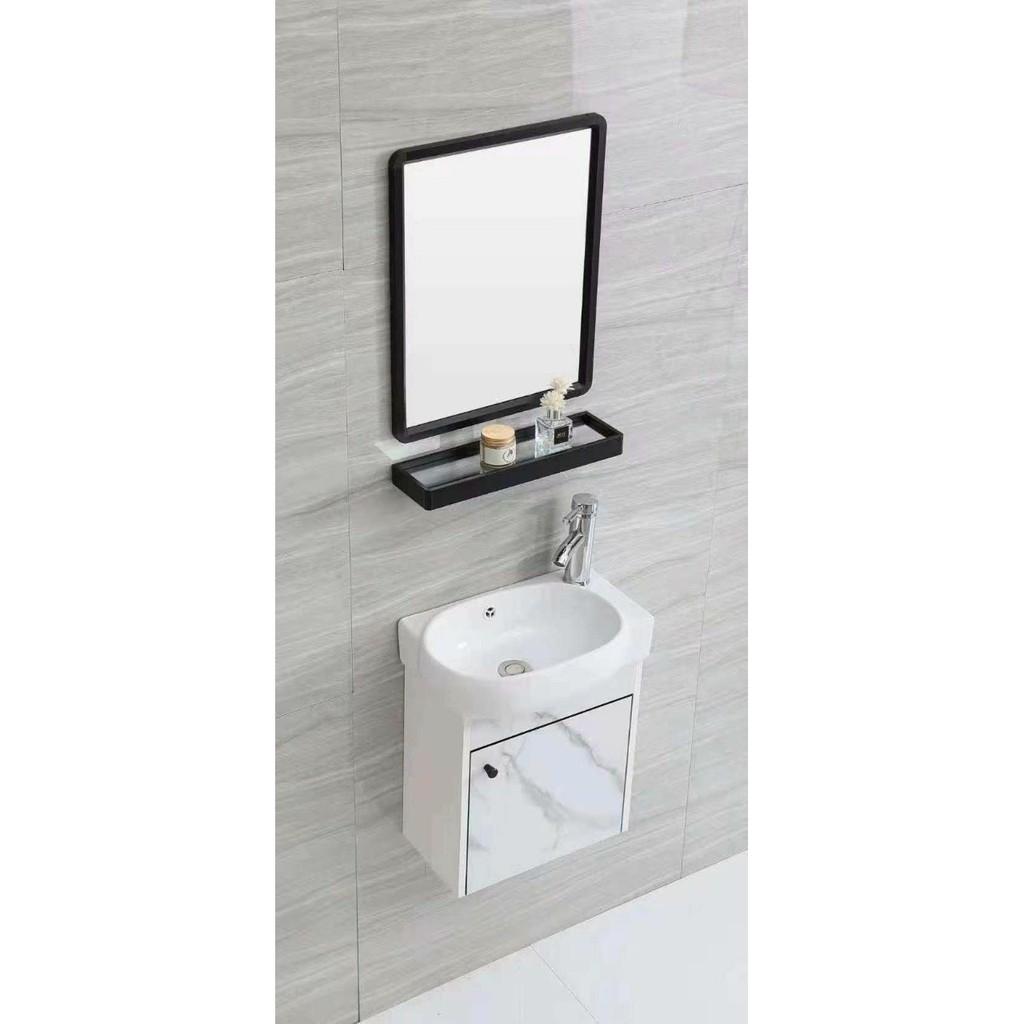 Bộ tủ chậu lavabo thiết kế hiện đại nhỏ gọn, phù hợp với không gian nhà tắm không quá lớn
