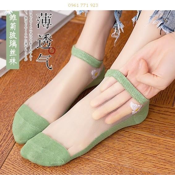 10 đôi Tất nữ cổ ngắn đẹp - Tất lưới hài đi giày búp bê xinh xắn hình hoa cúc trong suốt mùa hè mùa thu đông