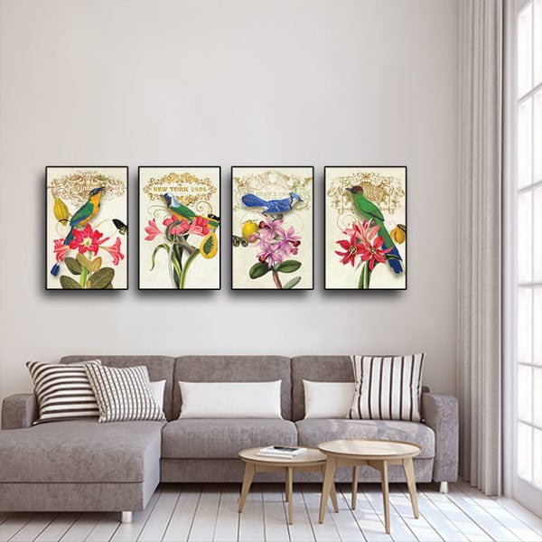 Bộ 4 Tranh Tứ Quý - Tranh Chim Và Hoa W678