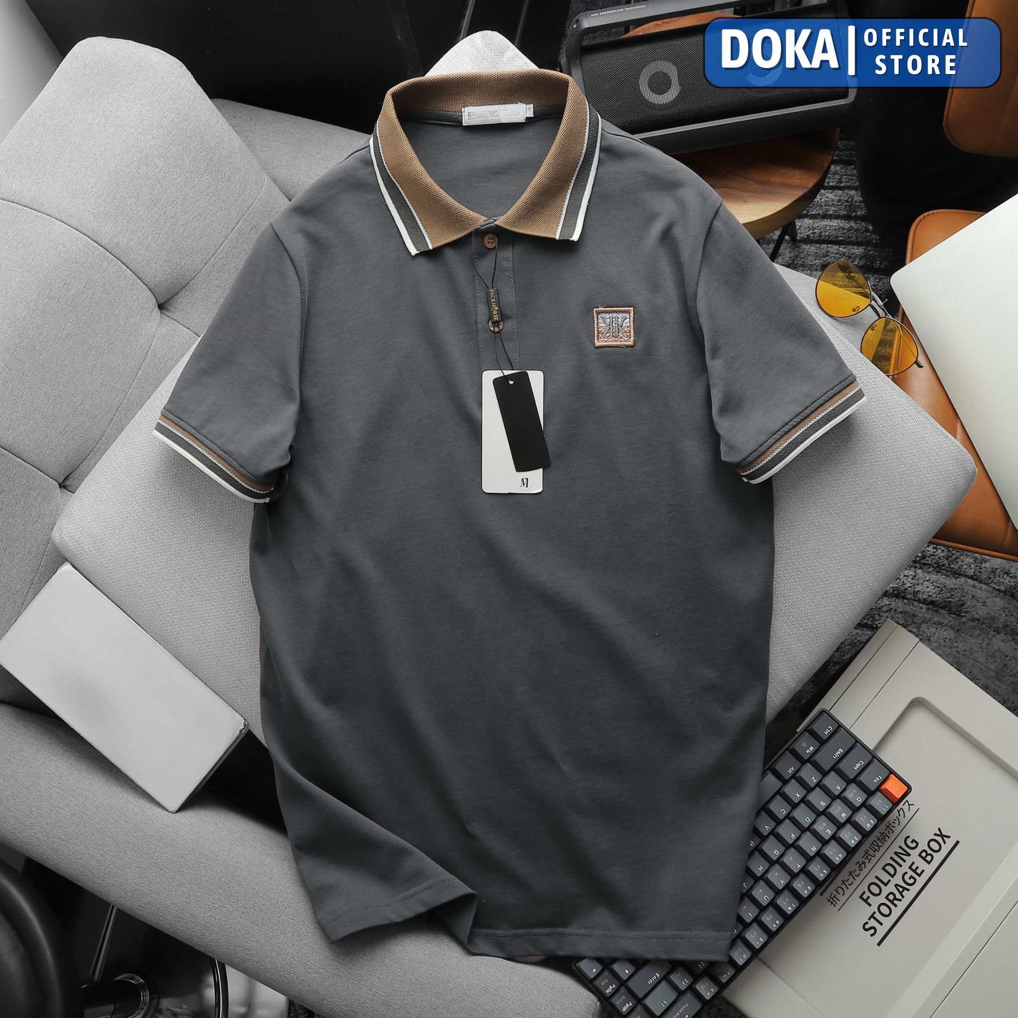 Áo polo nam ngắn tay có cổ DokaFashion regular fit chuẩn hàng xuất, áo phông thun polo nam tay ngắn thêu nổi logo Chữ KK – EZ225