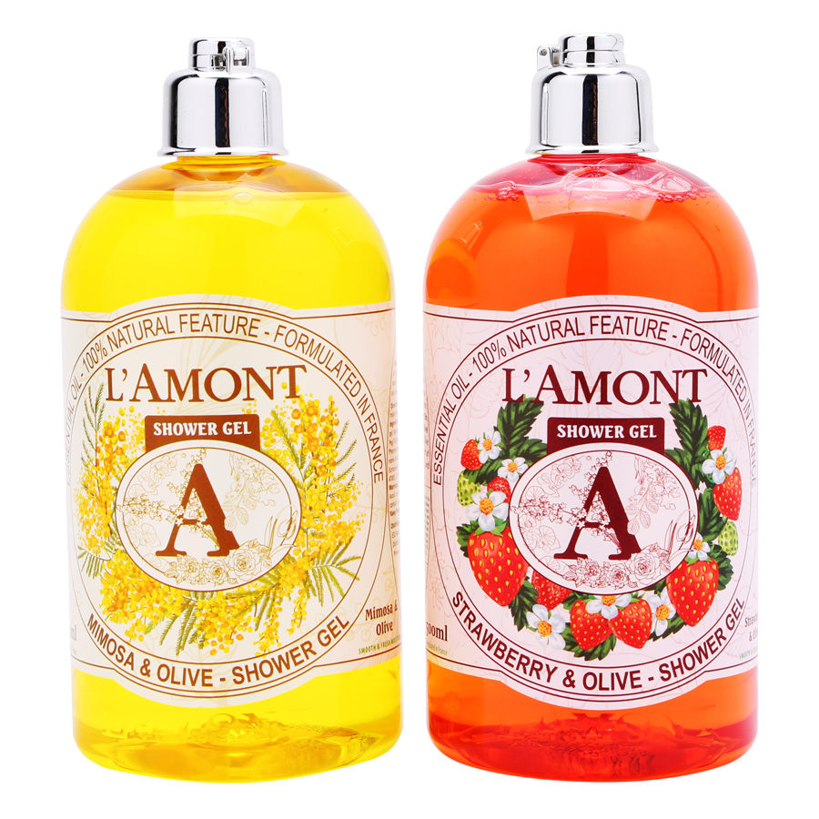 Combo Sữa Tắm L'amont En Provence Mimosa Shower Gel (Hương Dâu) +  Strawberry Shower Gel (Hương hoa Mimosa) 500ml/chai