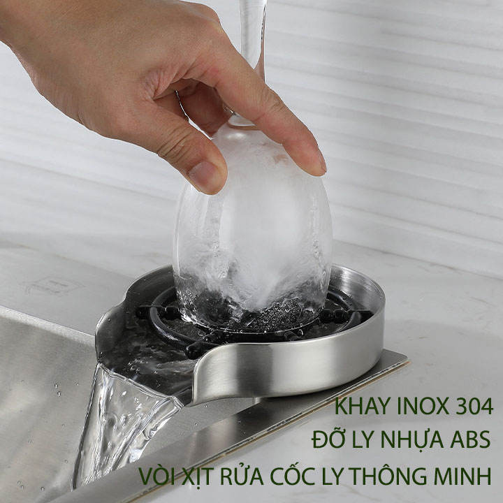 Vòi rửa cốc ly thông minh, khay bằng inox 304, đỡ ly bằng inox đệm cao su hoặc nhựa tùy chọn