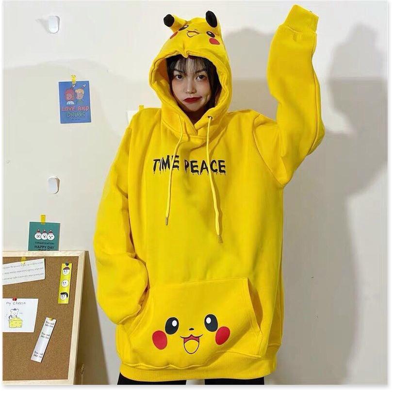 Áo hoddies pikachu form rộng có mũ cực đẹp