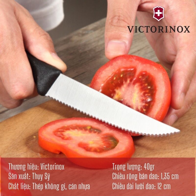 Dao Bít Tết Lưỡi Răng Cưa Victorinox Swiss Classic 12cm Cán Nhựa Màu Đen - Thụy Sỹ (Hàng Chính Hãng)