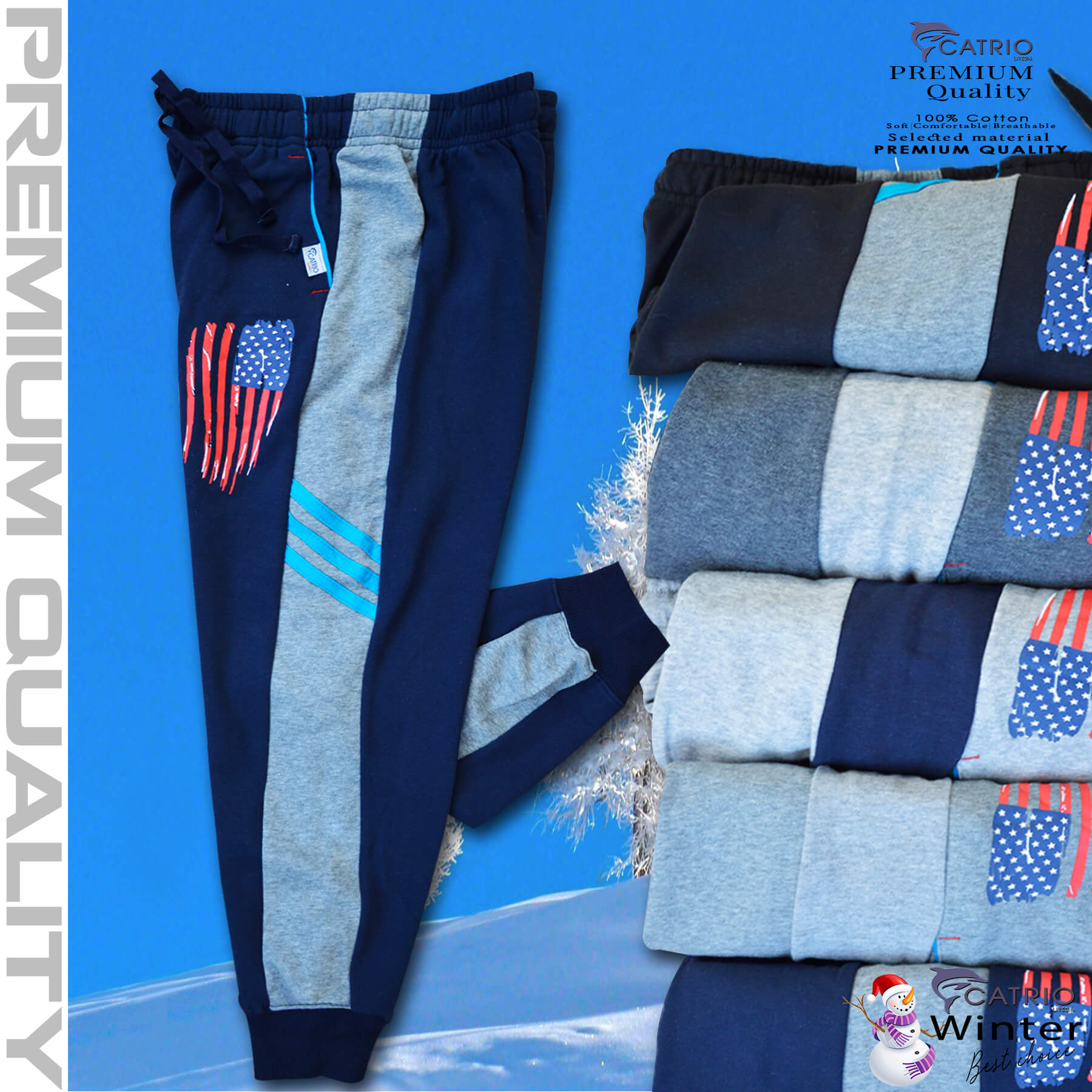 Quần dài bé trai vải 100% cotton PHỐI SƯỜN màu NAVY pha XÁM in WORLD là quần nỉ trẻ em CATRIO từ 9 tuổi  đến 18 tuổi  phù hợp thời tiết se lạnh mùa thu đông với kiểu dáng thể thao tuyệt đẹp