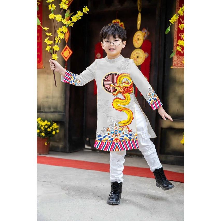 Áo dài rồng bây chất gấm