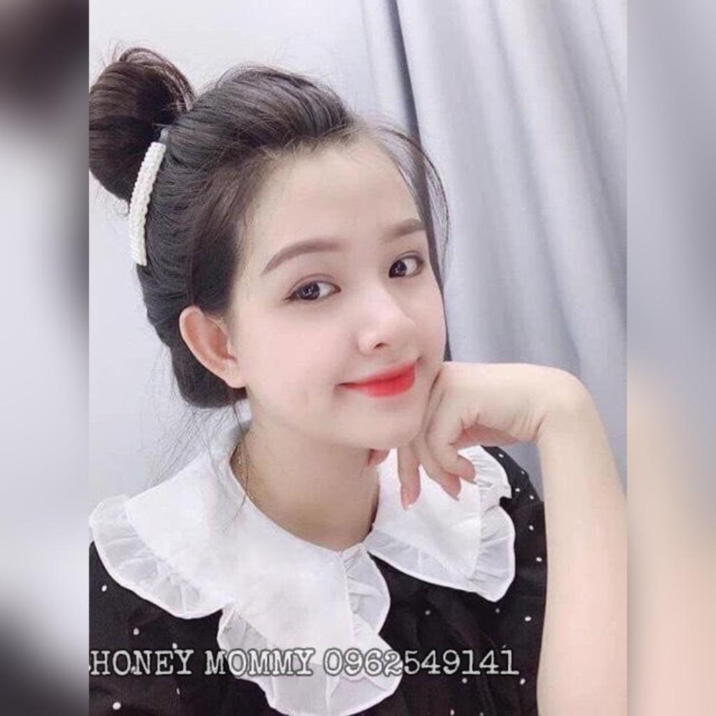 Váy Bầu Hè Chấm Bi Cổ Sen Có Thắt Nơ Váy Bầu Mùa Hè Công Sở HD2811 Honey Mommy Đầm Bầu Đi Làm Ngắn Tay