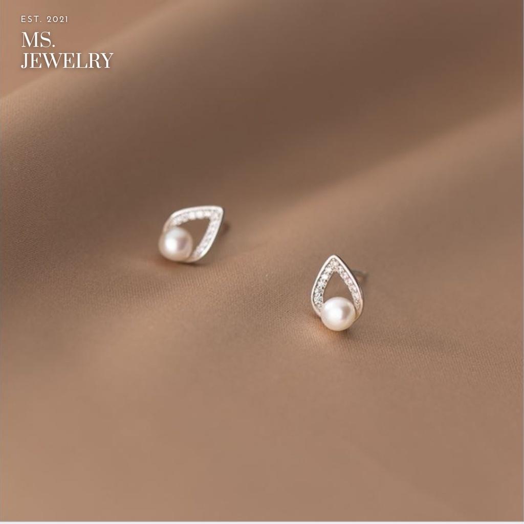 Khuyên Tai Bạc S925 Ngọc Pearl Đính Đá Sang Trọng