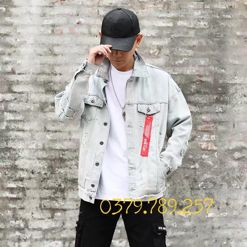 Áo khoác jean nam nữ xám trắng Attach Let Rock cao cấp HQ KT52