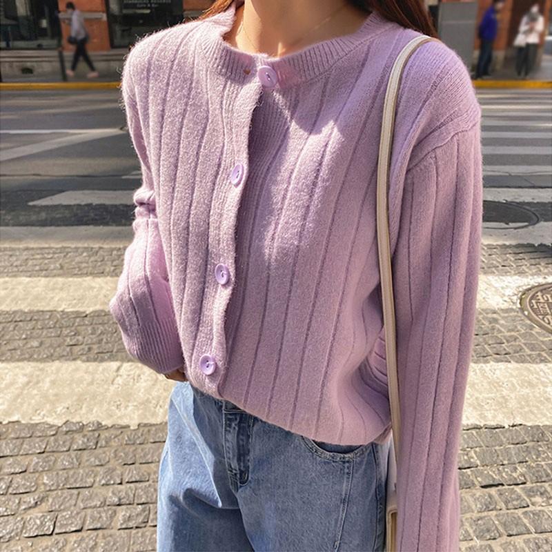 Áo Khoác Cardigan Nữ Dáng Rộng Màu Trơn Phong Cách Retro