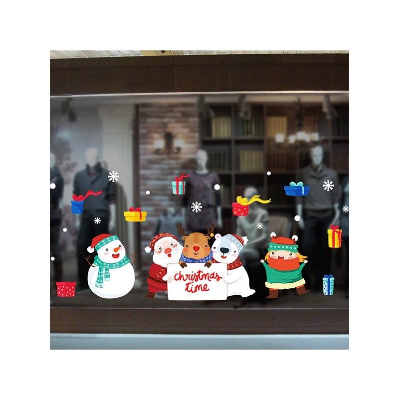 Decal trang trí Noel - các bạn cầm bảng đón giáng sinh mẫu mới
