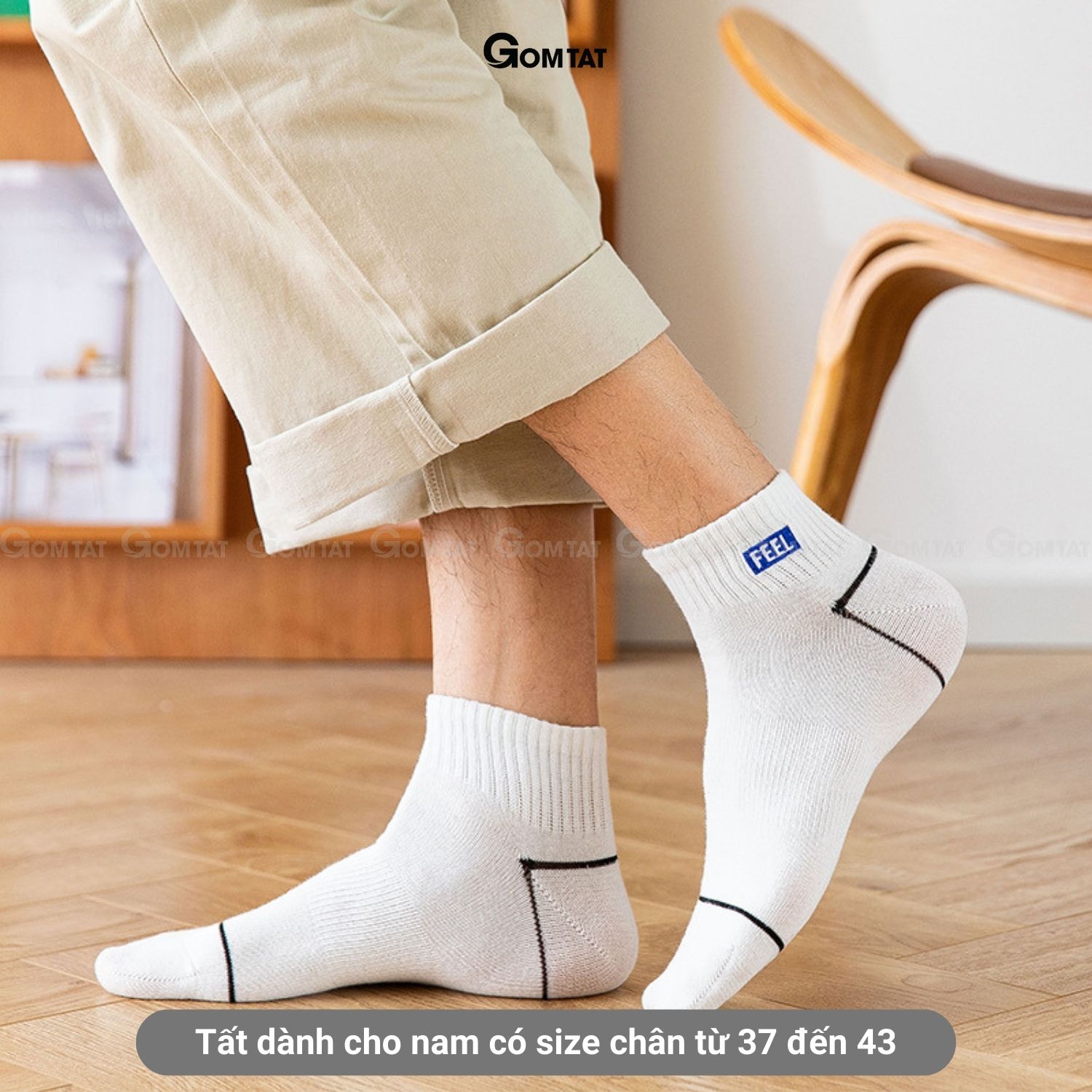 Set 6 đôi tất vớ nam cổ ngắn GOMTAT cao cấp mẫu Feel, chất liệu cotton mềm mại thoáng mát cực êm chân - NACN-FEEL-CB6