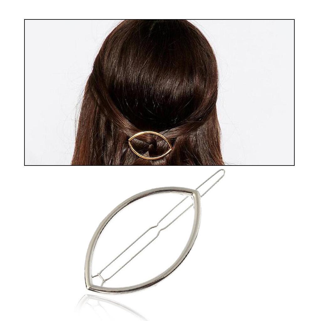 2x Geometric Hairpin Clip Delicate Alloy Oval Snap Clip for Hair Ladies Hairstyle