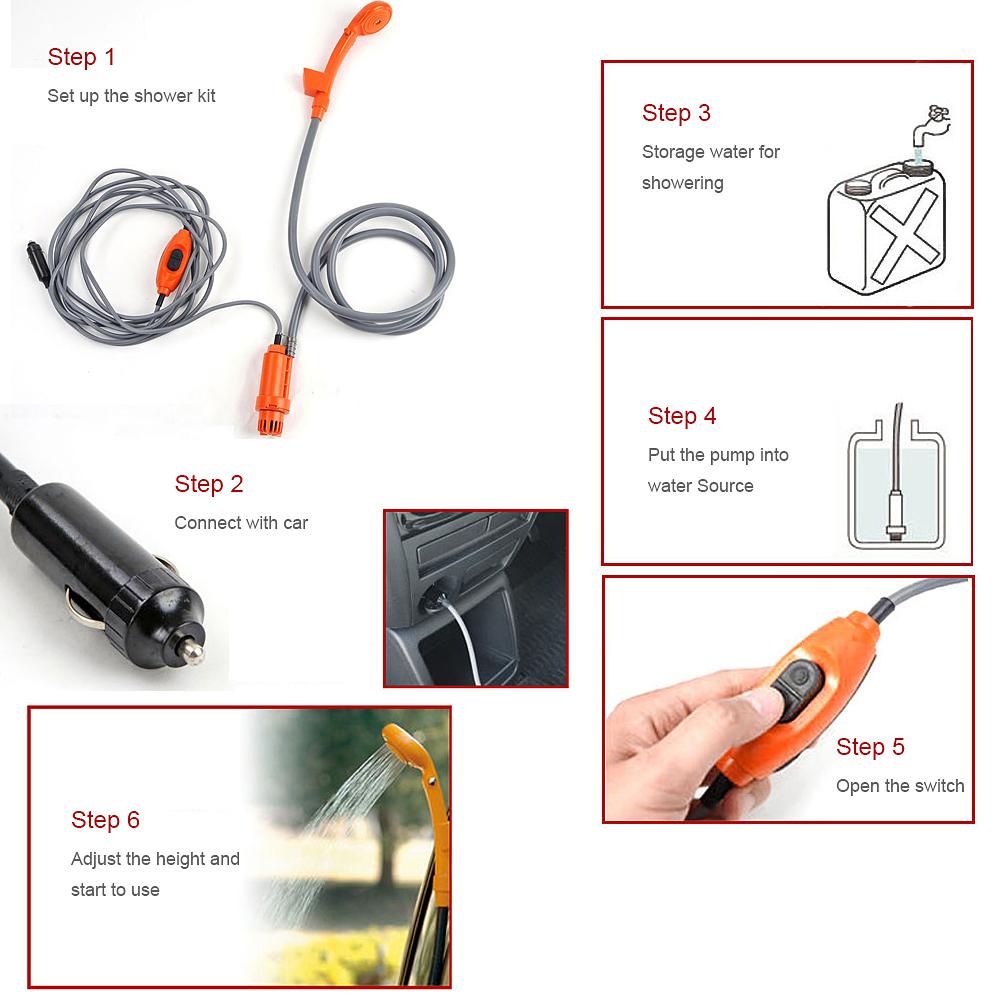 Vòi sen cắm trại bằng điện 12V với xô nước gấp gọn nhỏ gon tiện lợi dùng rửa xe tưới cây cắm trại