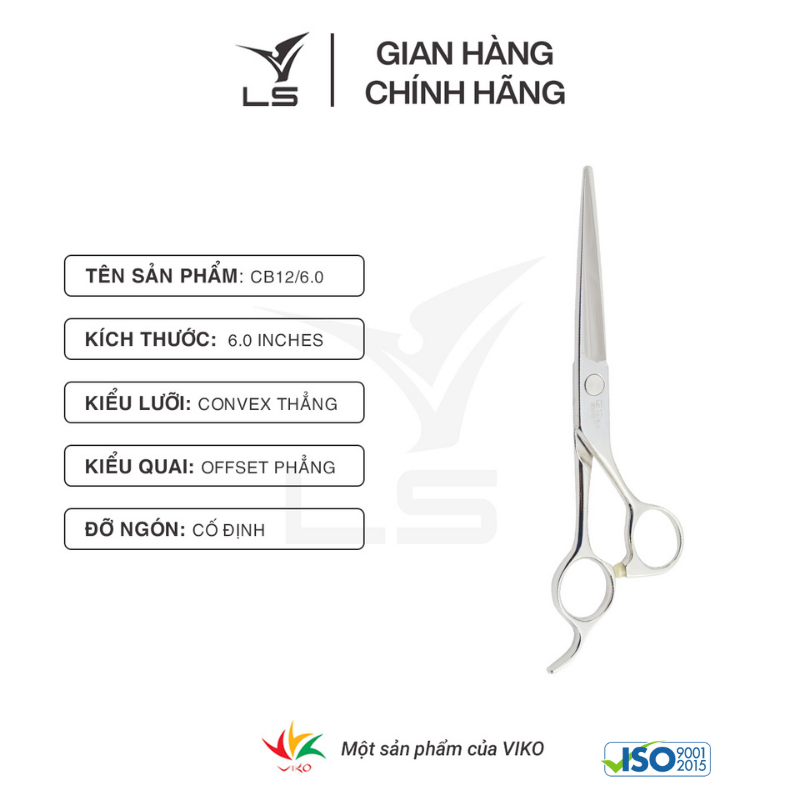 Kéo cắt tóc LS lưỡi thẳng quai offset phẳng đỡ ngón cố định CB12/6.0