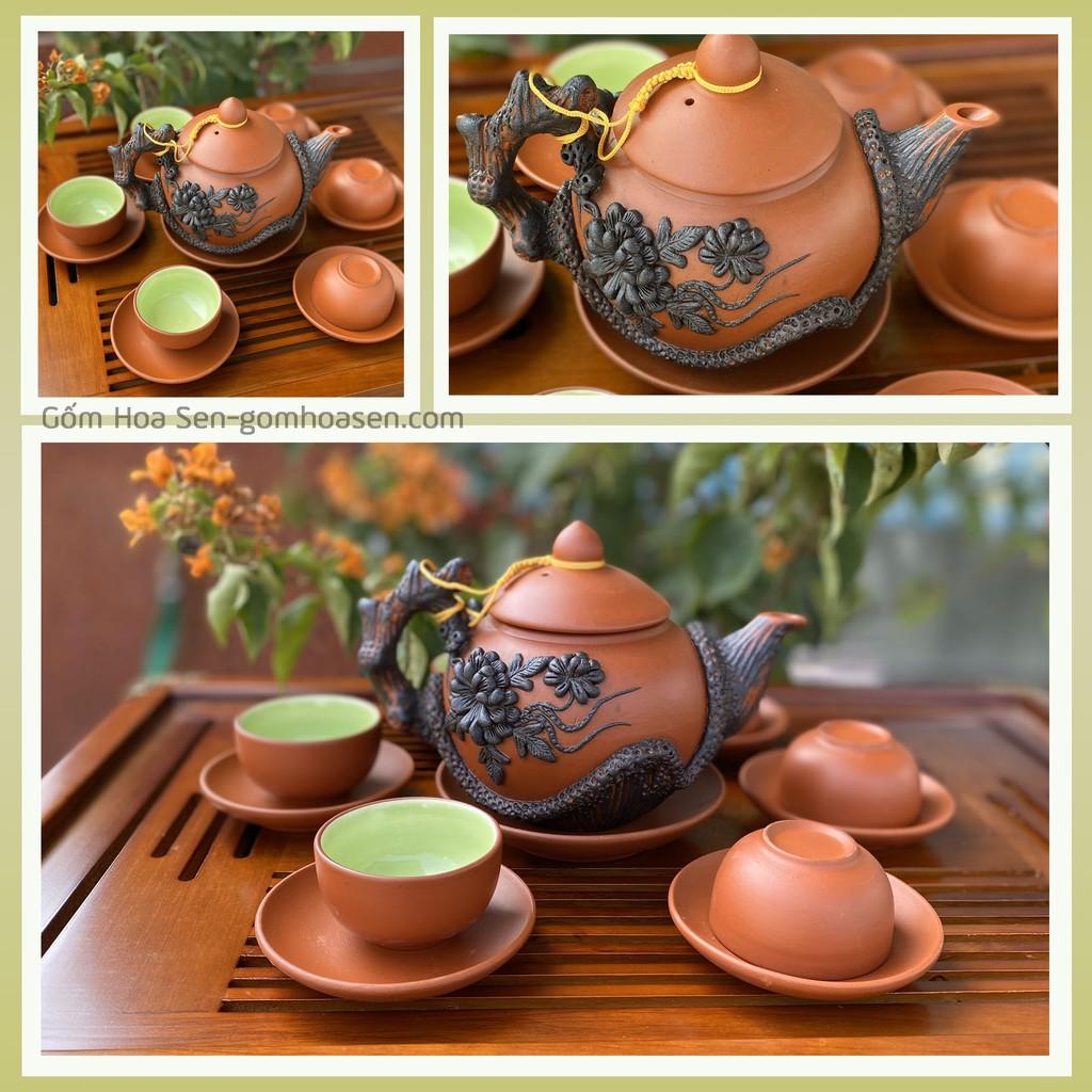 Bộ Ấm Chén Tử Sa Đắp Nổi Hoa Phù Dung
