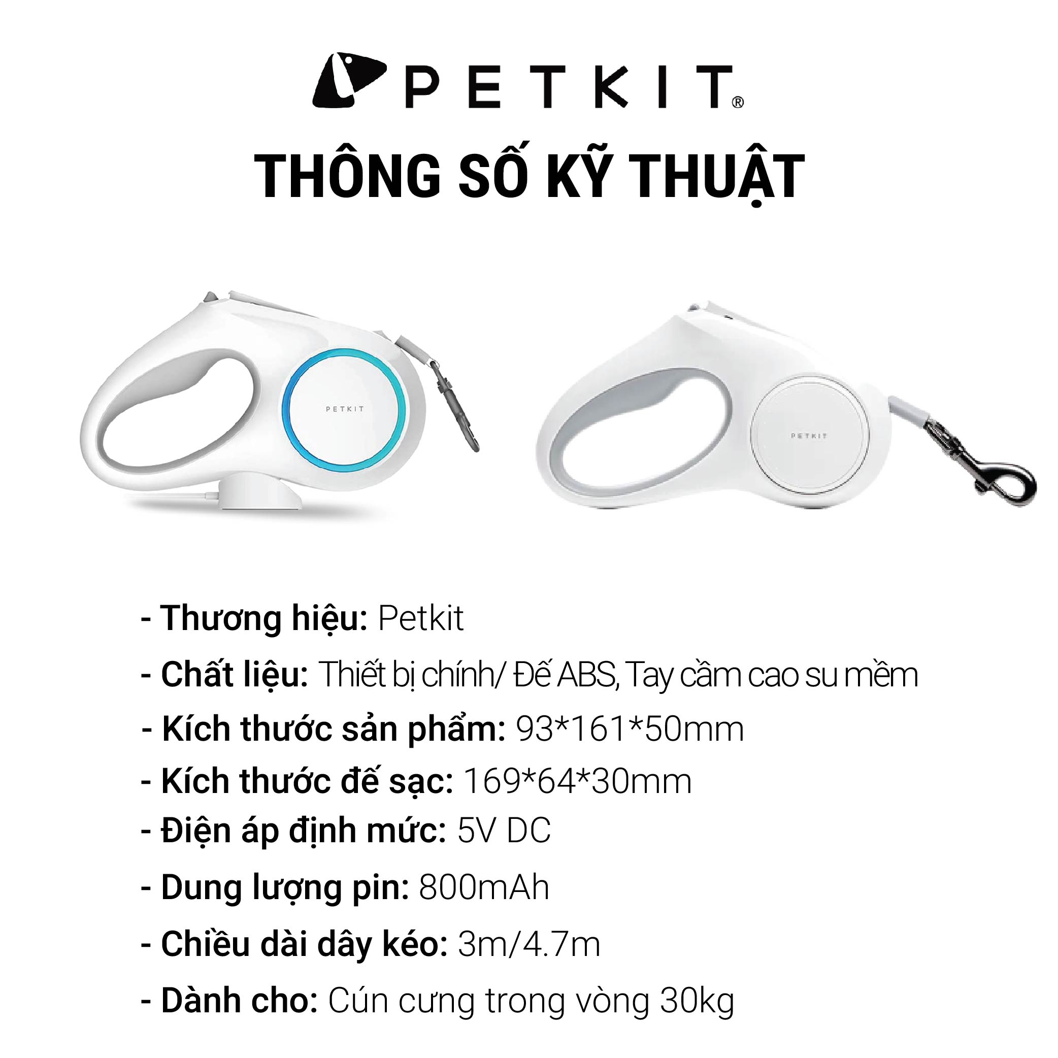 Dây Dắt Thú Cưng Rút Gọn, Dây Dắt Chó Mèo Đi Dạo Petkit Cao Cấp