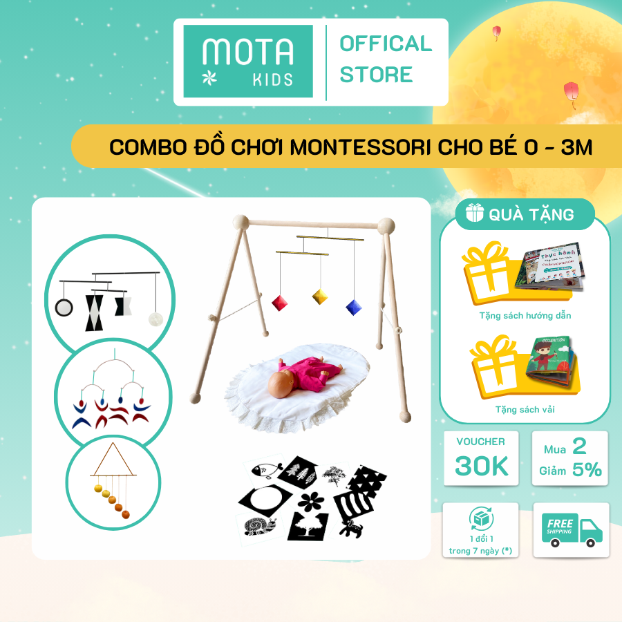 Trọn bộ 7 món đồ chơi cho bé 0-3 tháng Montessori Mota kích thích vận động - Giảm tối đa tật khúc xạ- Hàng chính hãng