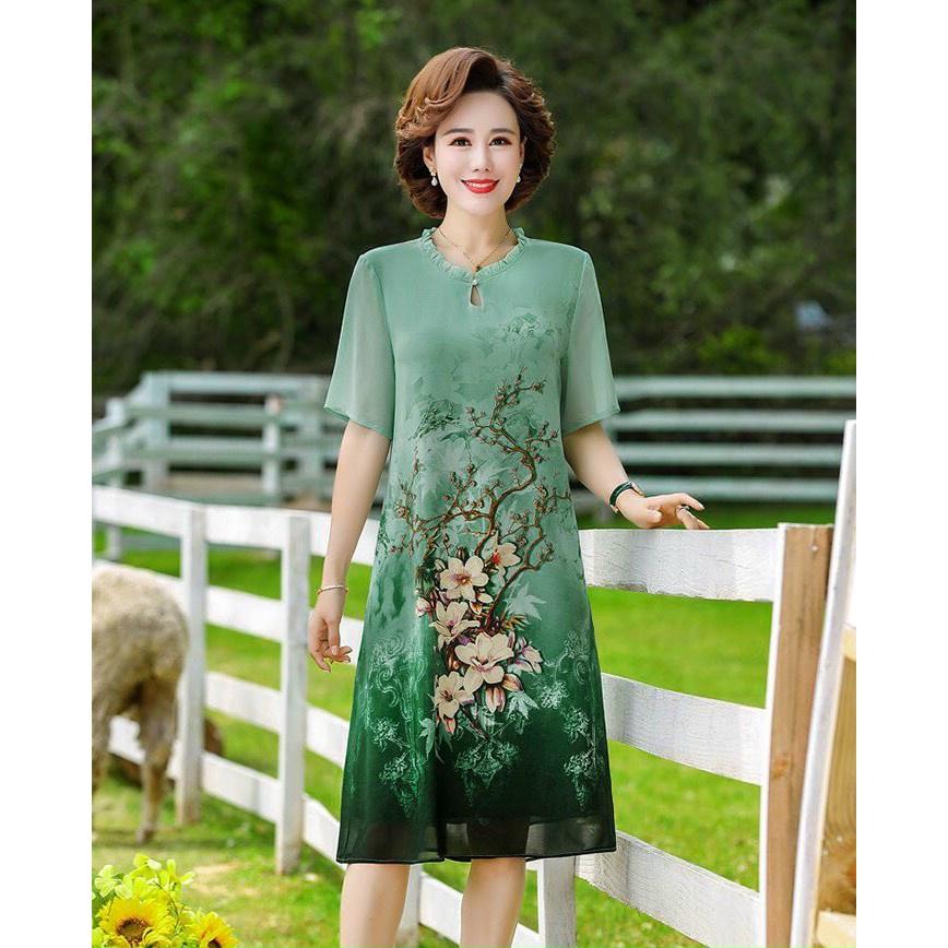 ️ ĐẦM TRUNG NIÊN ️ DÁNG SUÔNG GIẤU BỤNG CHO MẸ U50 U60, ĐẦM TRUNG NIÊN IN HOA SANG TRỌNG TRẺ TRUNG