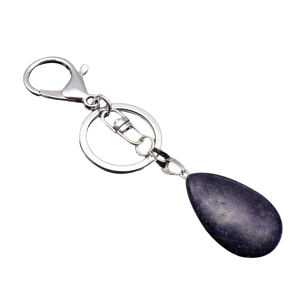 2X Cute Waterdrop SHape Gemstone Pendant Keychain Keyring DIY Dark Blue