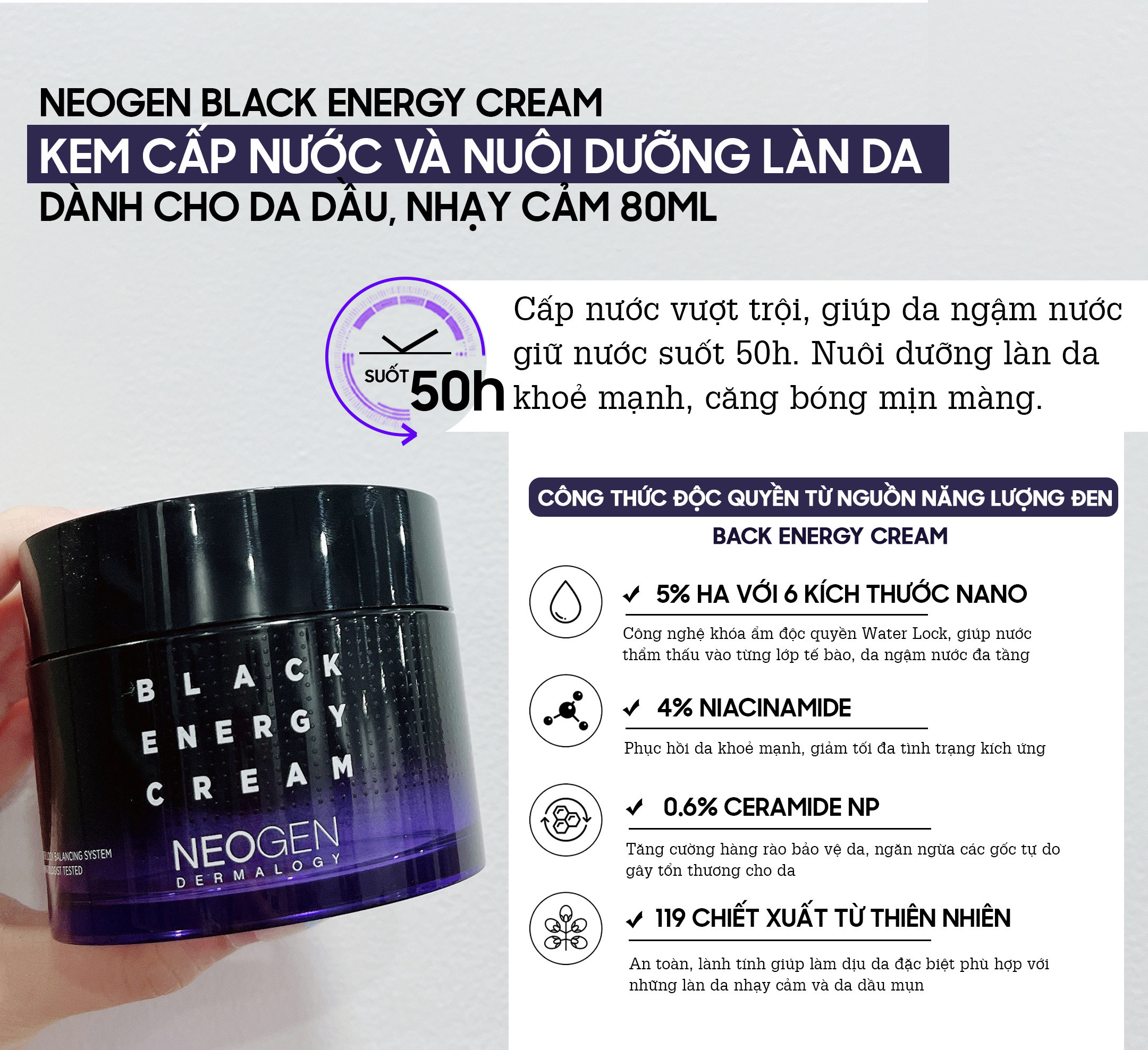 Kem Dưỡng Cấp Nước Cho Da Nhạy Cảm Neogen Dermalogy Black Energy Cream 80ml