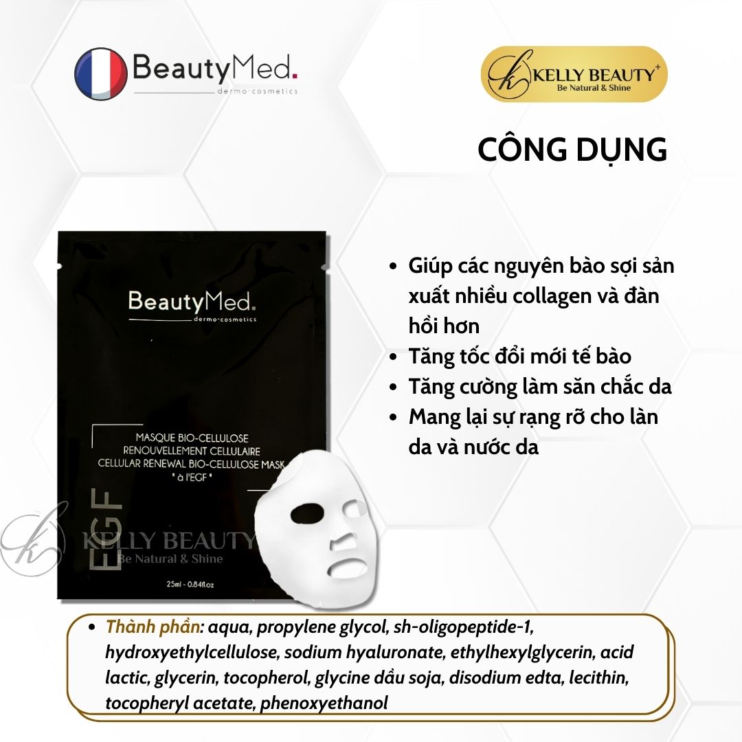 Mặt Nạ Sinh Học Tái Tạo Tế Bào Da BeautyMed EGF Cellular Renewal Bio-cellulose Mask | Kelly Beauty