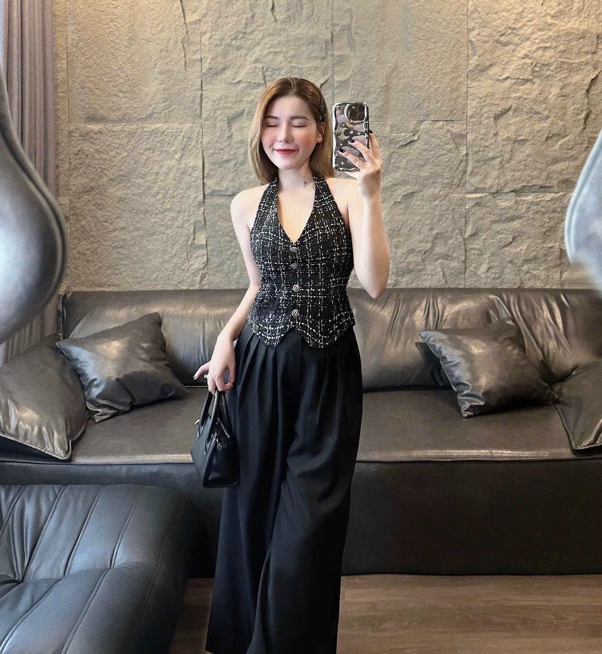 SET ÁO CROPTOP DÂY YẾM VẢI DẠ + QUẦN DÀI ỐNG RỘNG LƯNG CAO SUÔNG ĐỨNG ĐẦM MIDI MAXI ĐI TIỆC ĐI CHƠI DẠO PHỐ ĐI BIỂN