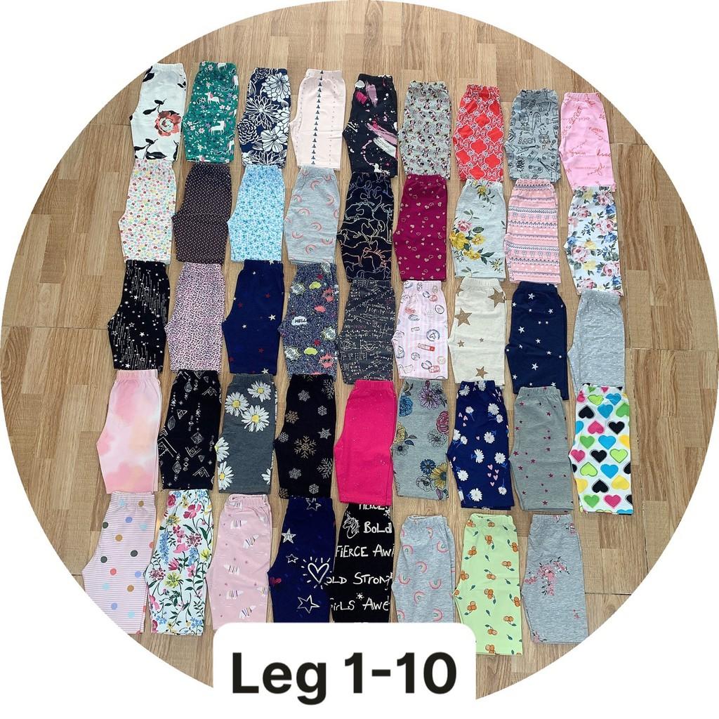 SET 5 LEGGING LỬNG/ QUẦN LỬNG QUA GỐI THUN COTTON 4 CHIỀU HOẠ TIẾT CHO BÉ GÁI HÀNG XUẤT DƯ ĐẸP 9-41KG