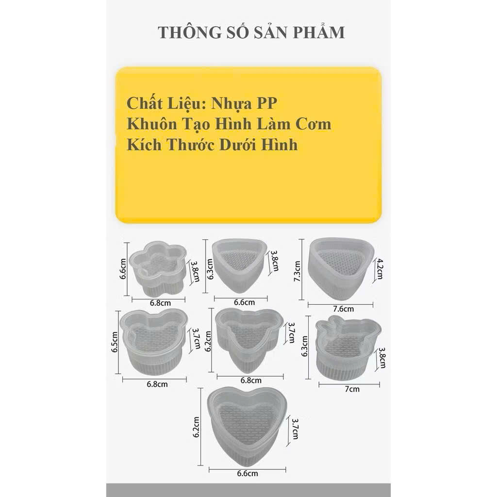 Bộ 7 Khuôn Làm Cơm, Ép Trứng Bento, Làm Bánh Tạo Hình Ngộ Nghĩnh Kích Thích Cho Bé Ăn-Chất Lượng An Toàn- Tặng Kèm Thìa Cơm- Chính Hãng MINIIN