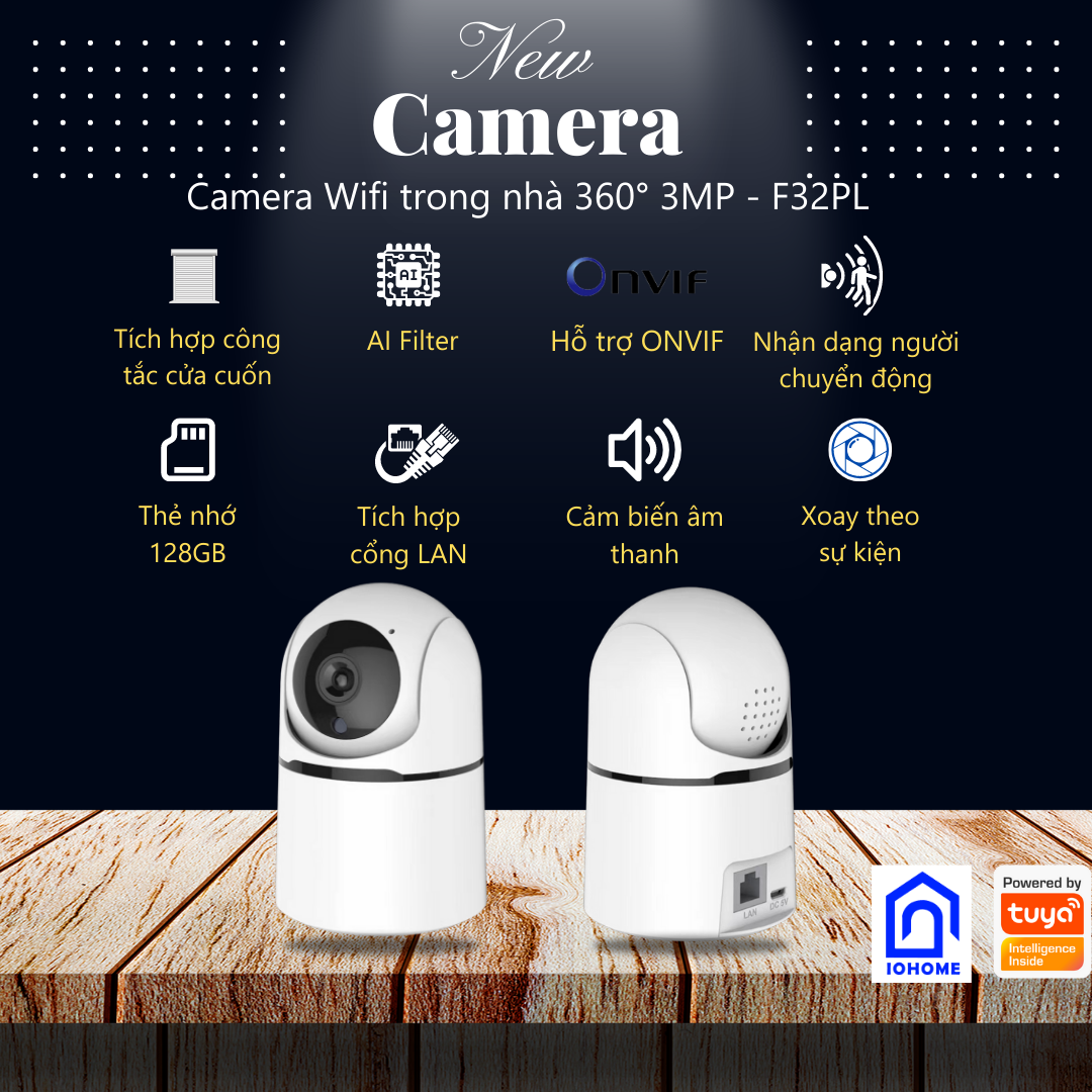 Camera thông minh Tuya kết nối wifi/Lan, độ phân giải 3.0Mp F32PL trong hệ sinh thái nhà thông minh Tuya