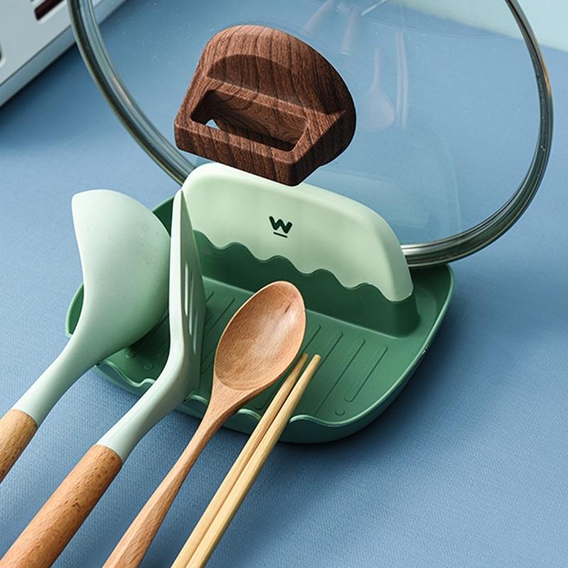 Giá đỡ nắp nồi, đựng thìa đũa muỗng tiện dụng chống trượt - Khay đỡ gác vung nồi, muôi đũa thìa - Giá kê dụng cụ nhà bếp
