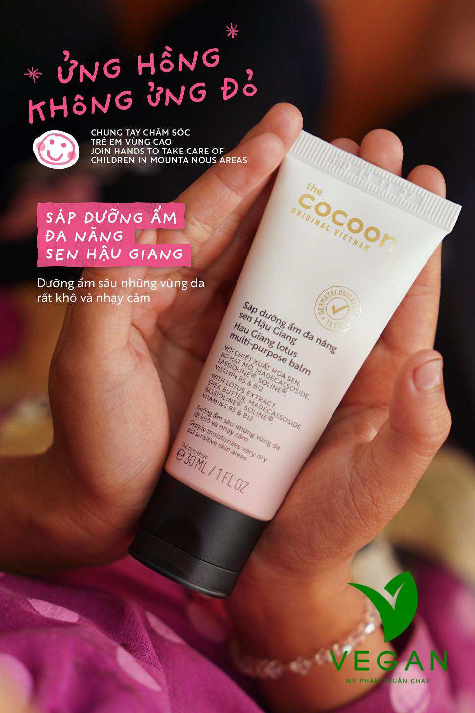 Sáp dưỡng ẩm đa năng sen Hậu Giang phiên bản giới hạn &quot;ửng hồng không ửng đỏ&quot; Cocoon 30ml mỹ phẩm thuần chay