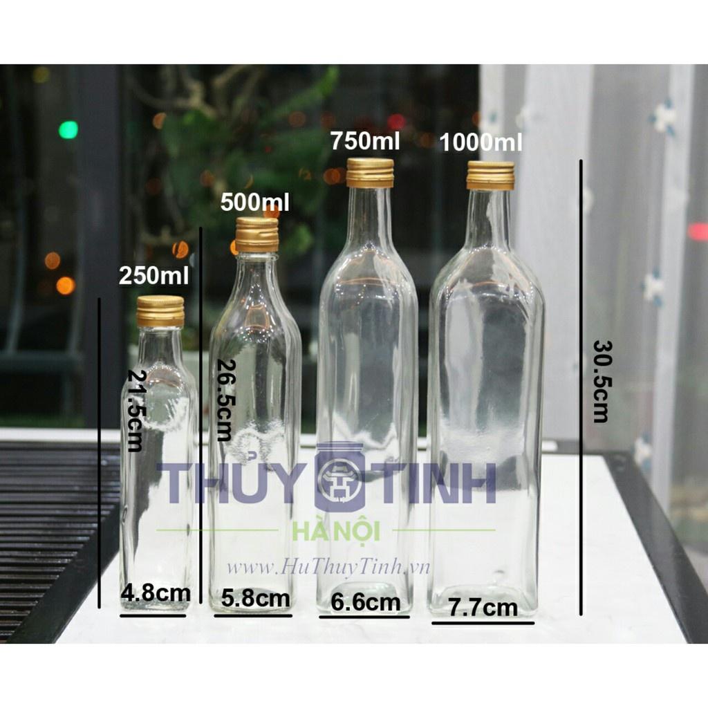 CHAI VUÔNG THỦY TINH NẮP NHÔM 500ML
