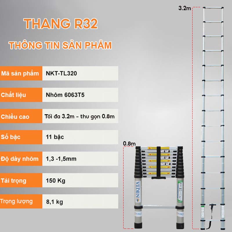 Thang nhôm rút gọn NIKITA - Nhiều kích thước lựa chọn