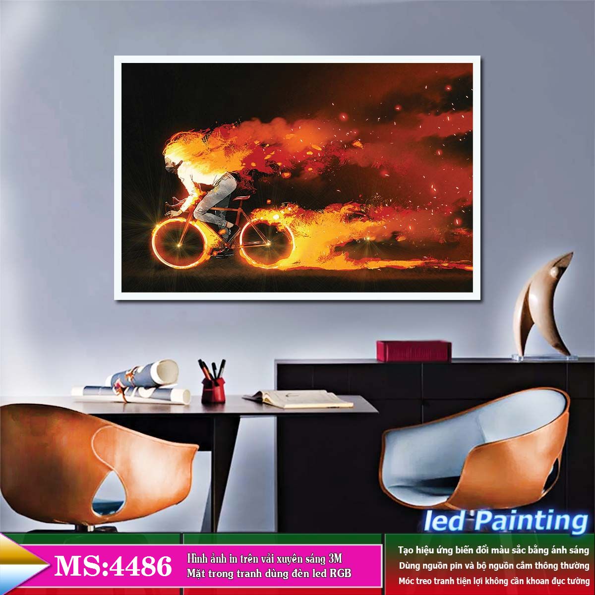 Tranh treo phòng khách, phòng ngủ hiệu ứng ánh sáng. KT: 60 x 40cm-MS:4486L6