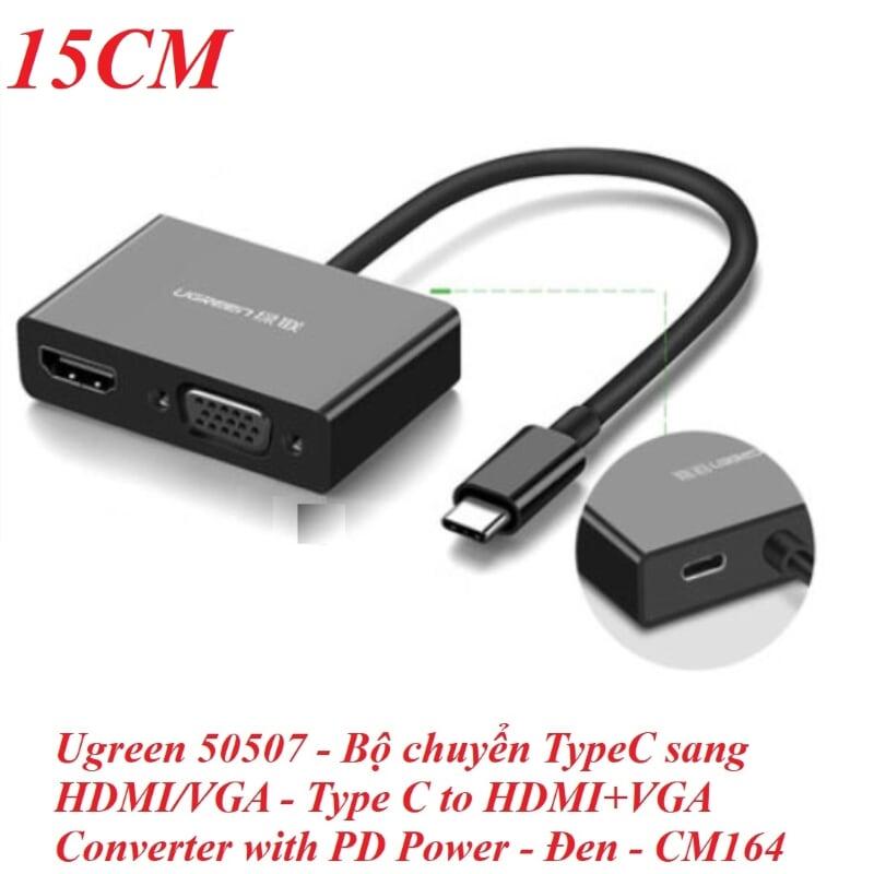 Ugreen UG50507CM164TK 15CM màu Đen Bộ chuyển đổi TYPE C sang HDMI + VGA + hỗ trợ nguồn TYPE C - HÀNG CHÍNH HÃNG