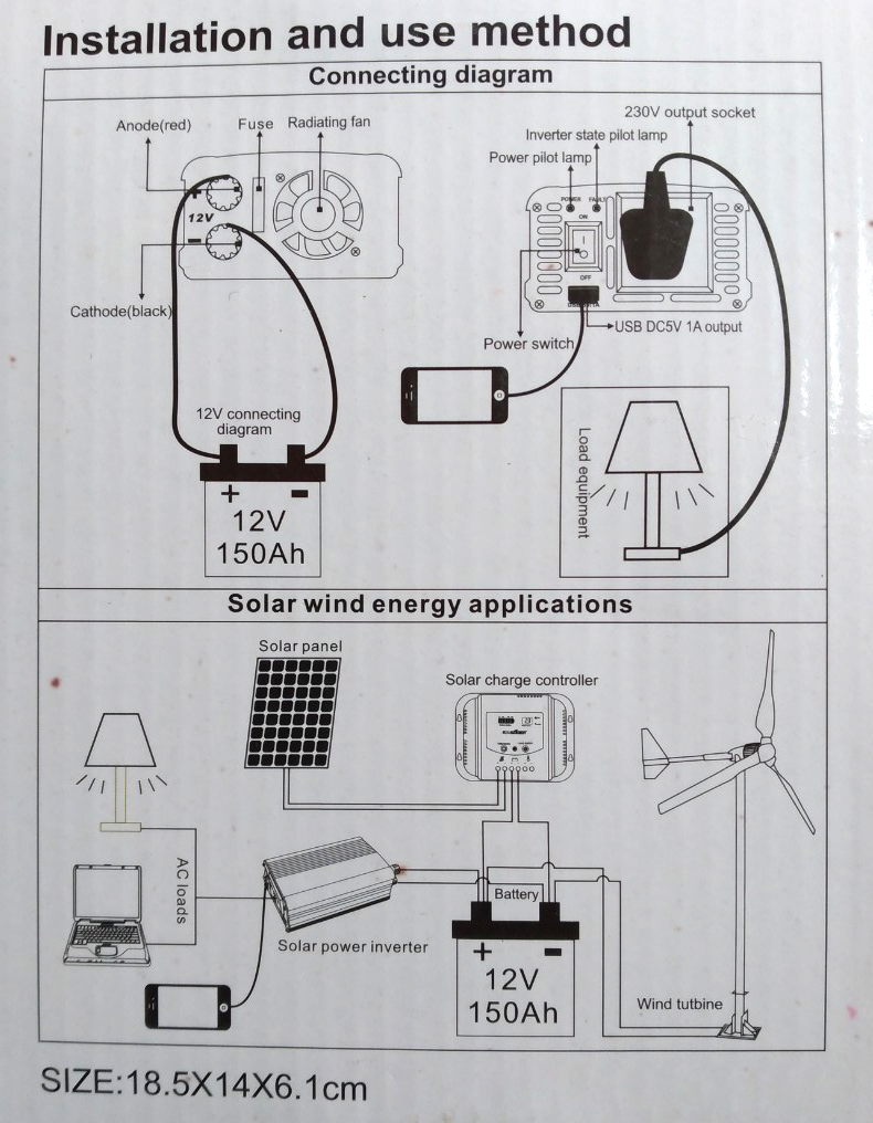 Bộ Biến Tần Chuyển Đổi Nguồn Điện DC 12V Sang AC 220V 600W