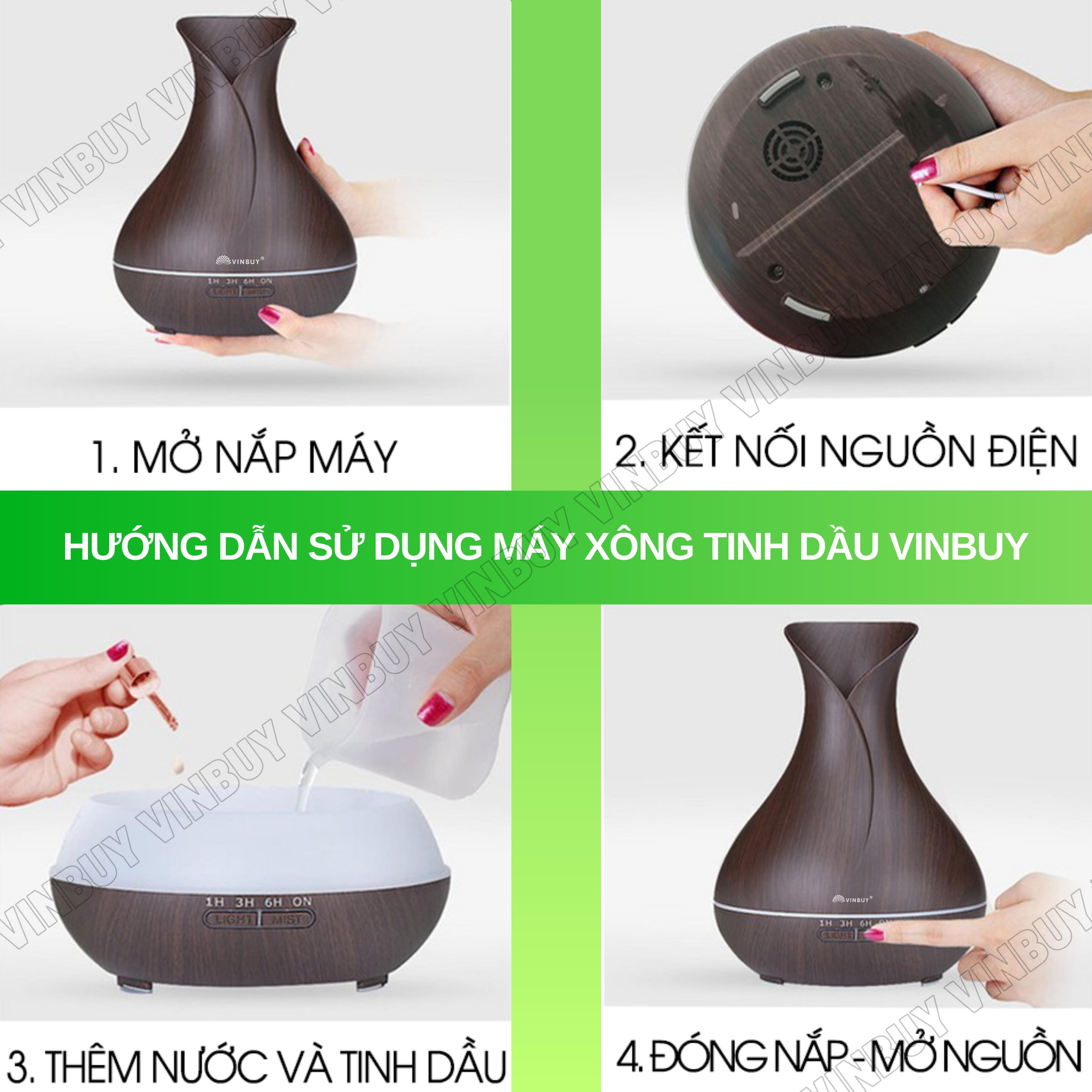 Máy xông tinh dầu VINBUY lục bình, máy khuếch tán phun sương tạo ẩm, máy xông tinh dầu phòng ngủ, spa, tự động, dung tích lớn led 07 màu - Hàng chính hãng