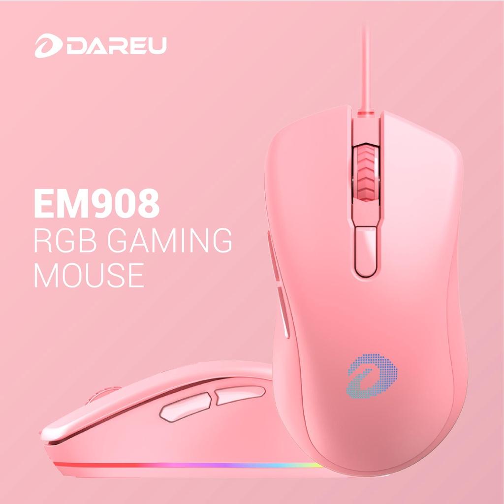 Chuột Gaming màu HỒNG- DAREU EM908 LED RGB - BRAVO sensor - Hàng chính hãng