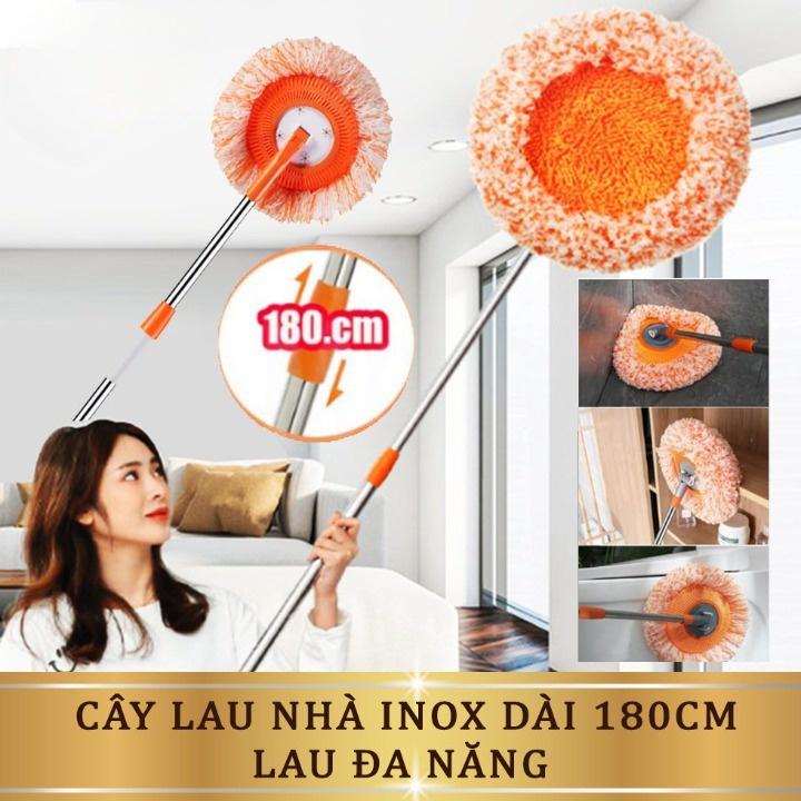 Cây lau trần nhà gấp gọn, bộ lau nhà hình hoa hướng dương cán dài inox xoay gập 180 độ lau nhà cực tiện