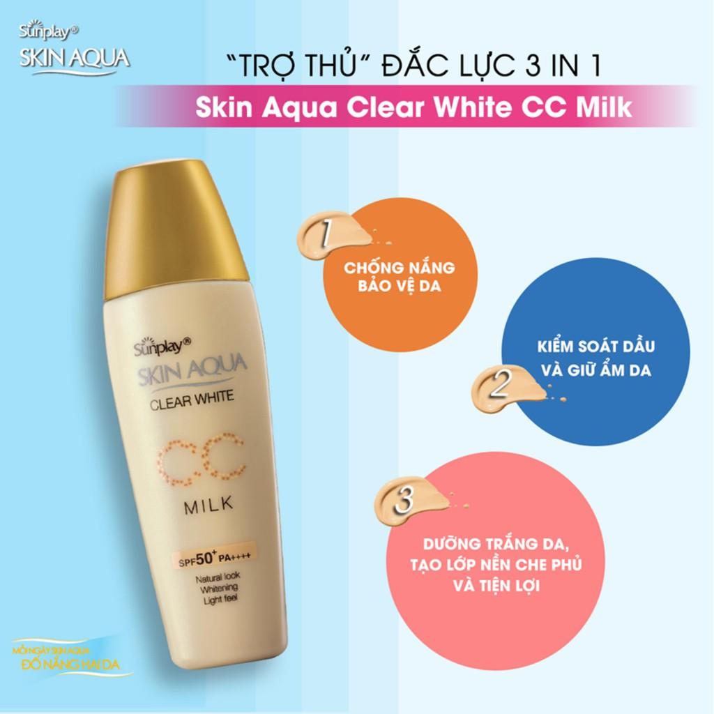 Sunplay Sữa Chống Nắng Dưỡng Da &amp; Trang Điểm Nhẹ Skin Aqua Clear White CC Milk SPF50 25g