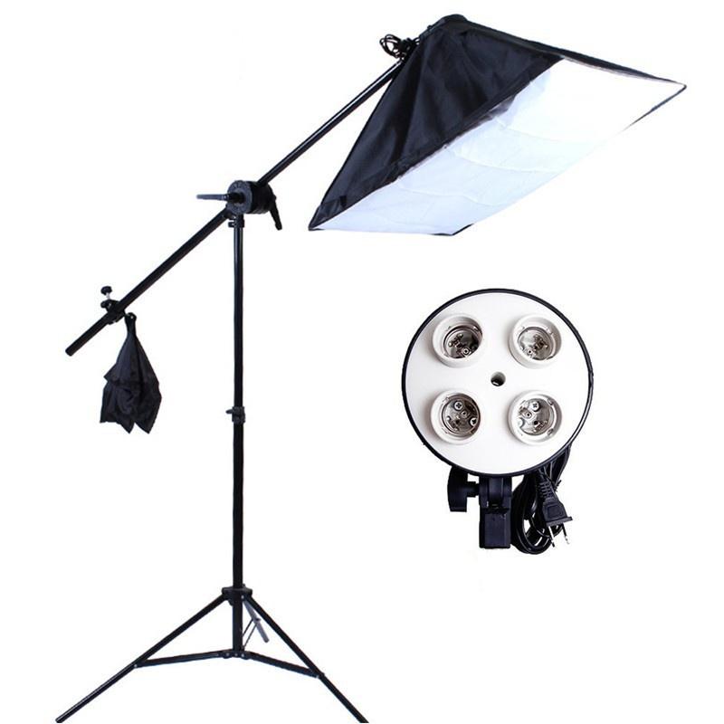 Chân đèn cao 2m - Tay boom đèn 140cm - Softbox đèn led 4 đuôi 50 x70cm