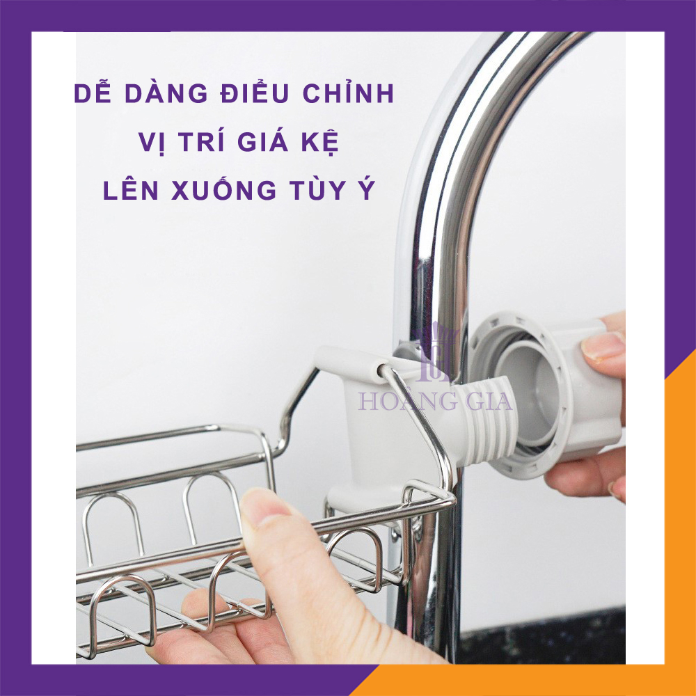 Giá treo inox chậu rửa bát Hoàng Gia Kệ inox treo vòi nước chậu rửa bát, đựng giẻ rửa chén bát