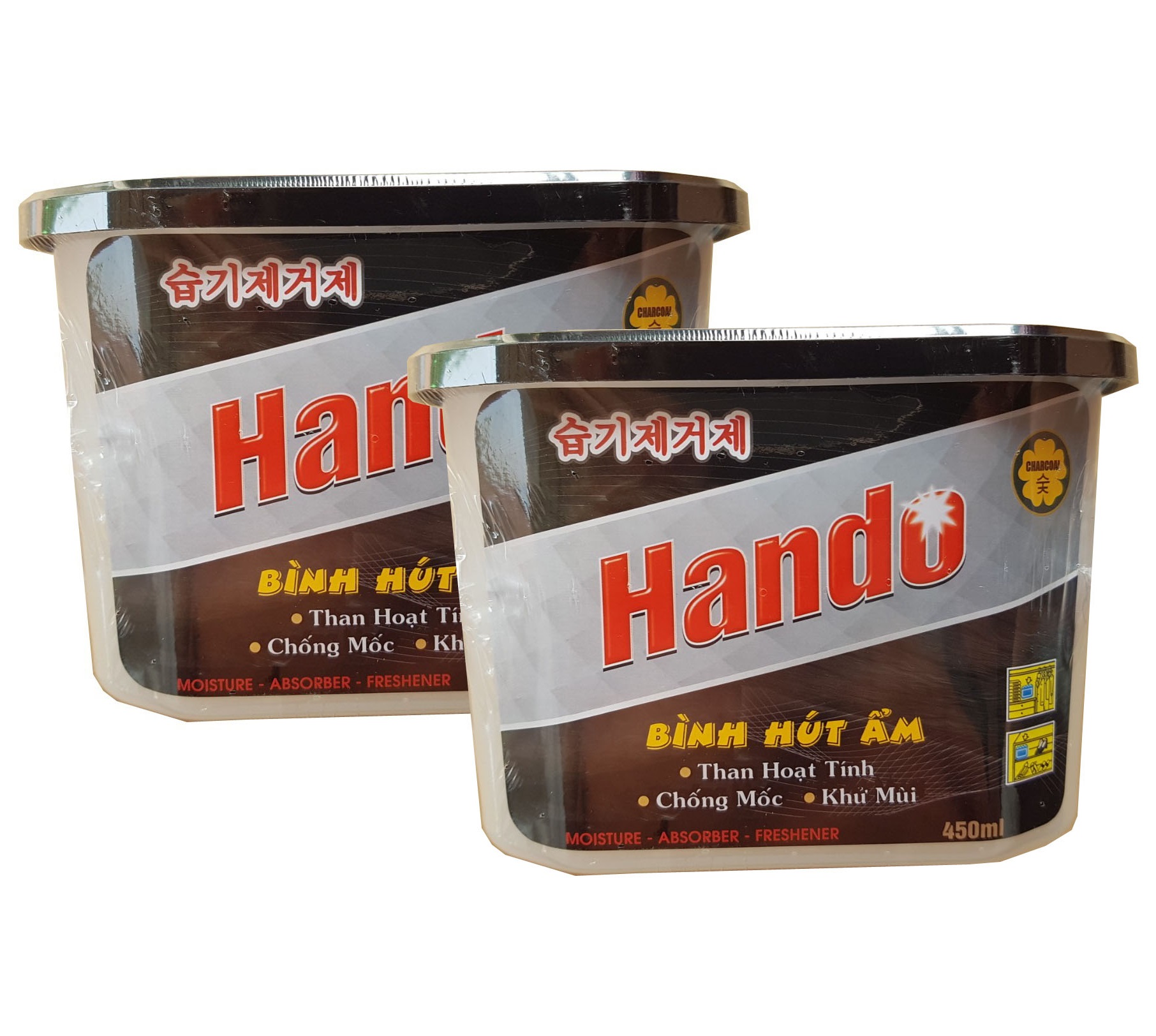 Combo 2 bình hút ẩm khử mùi chống mốc than hoạt tính Hando 450ml