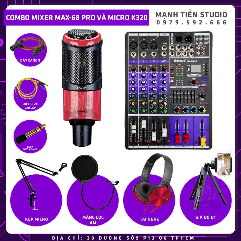 Combo thu âm hát karaoke online cực hay mixer max 68 và micro k320 tặng kèm full phụ kiện bảo hành 12 tháng