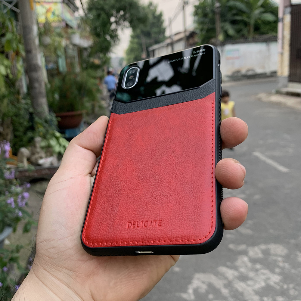 Ốp lưng da kính cao cấp dành cho iPhone XS Max - Màu đỏ - Hàng nhập khẩu - DELICATE