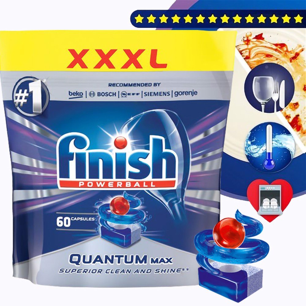 Túi 60 viên rửa chén Finish Quantum Dishwasher Tablets PTT025459 - viên rửa bát finish 60V hương táo nhập khẩu ba lan