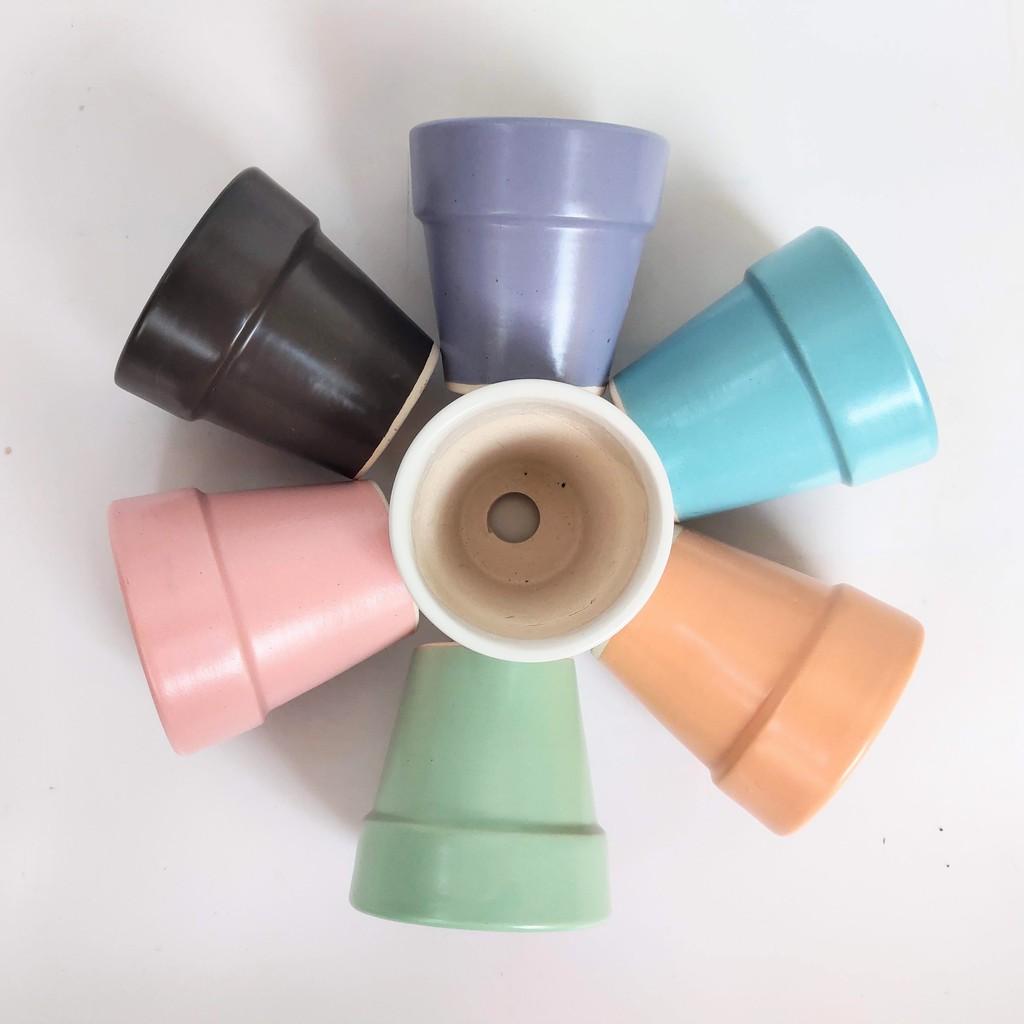 Chậu sứ hình xô đai, miệng vành loại nhỏ size S2. Chậu sứ vành miệng cao 7cm mini trồng cây Để Bàn, Cây Nội Thất, Sen Đá