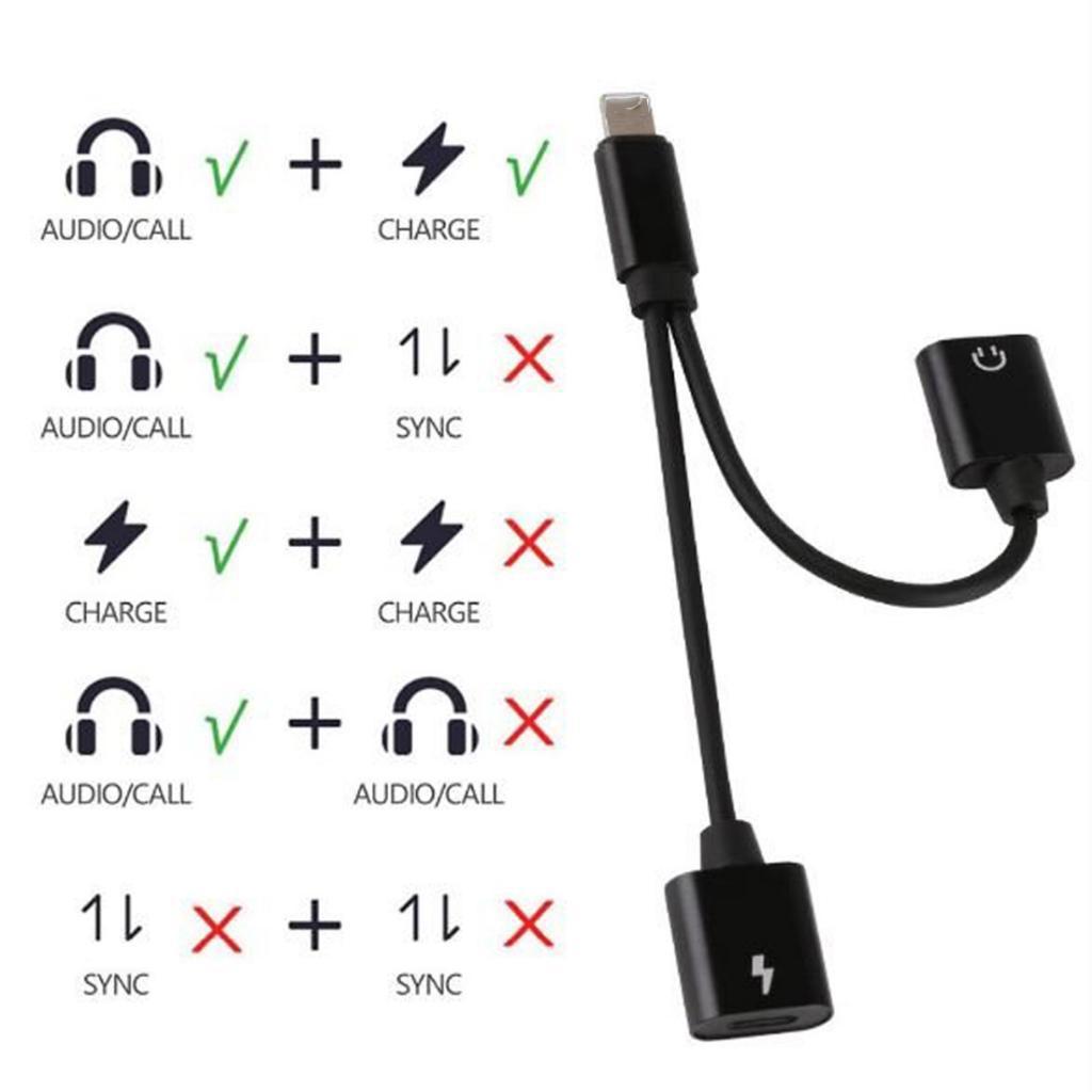 2 X Splitter Adapter and Charge Cable for 7 8 Plus black