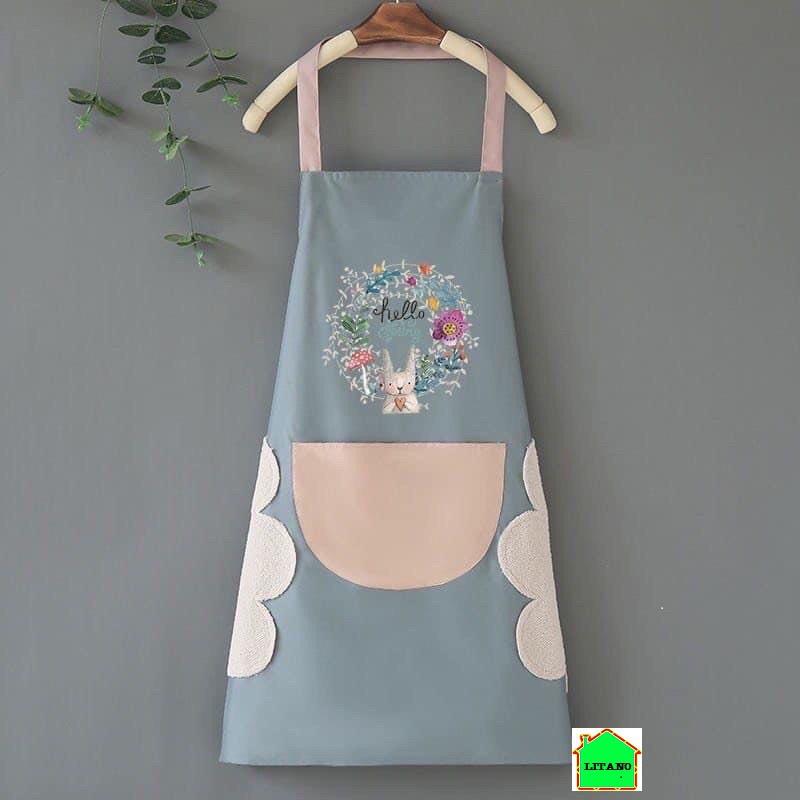 Tạp Dề Nấu Ăn Thời Trang Dễ Thương Chống Nước Cao Cấp Kiểu Hàn Quốc Có Túi Để Điện Thoại Và Họa Tiết Xinh X
